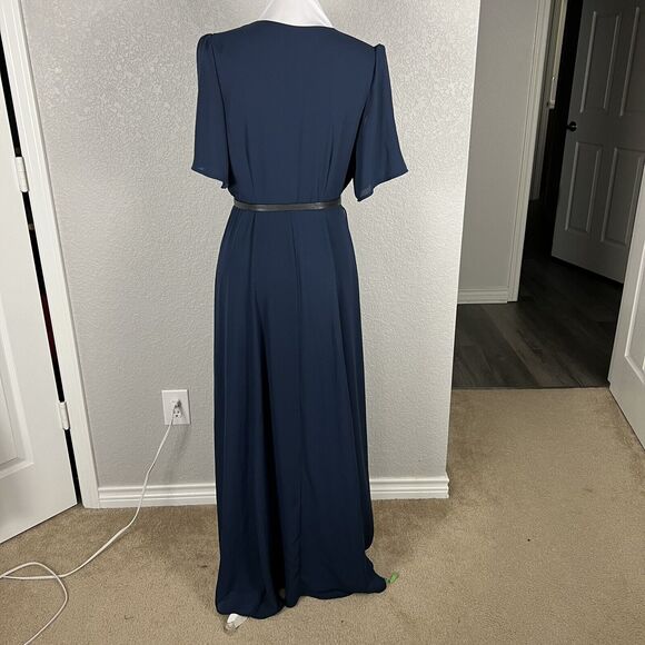 Wayf Womens Size S Blue The Aurelia Short Puff Sleeve Wrap Maxi Dress FLAW - Picture 4 of 7